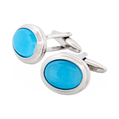 Aqua Cat’s Eye Oval Cufflinks