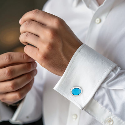 Aqua Cat’s Eye Oval Cufflinks