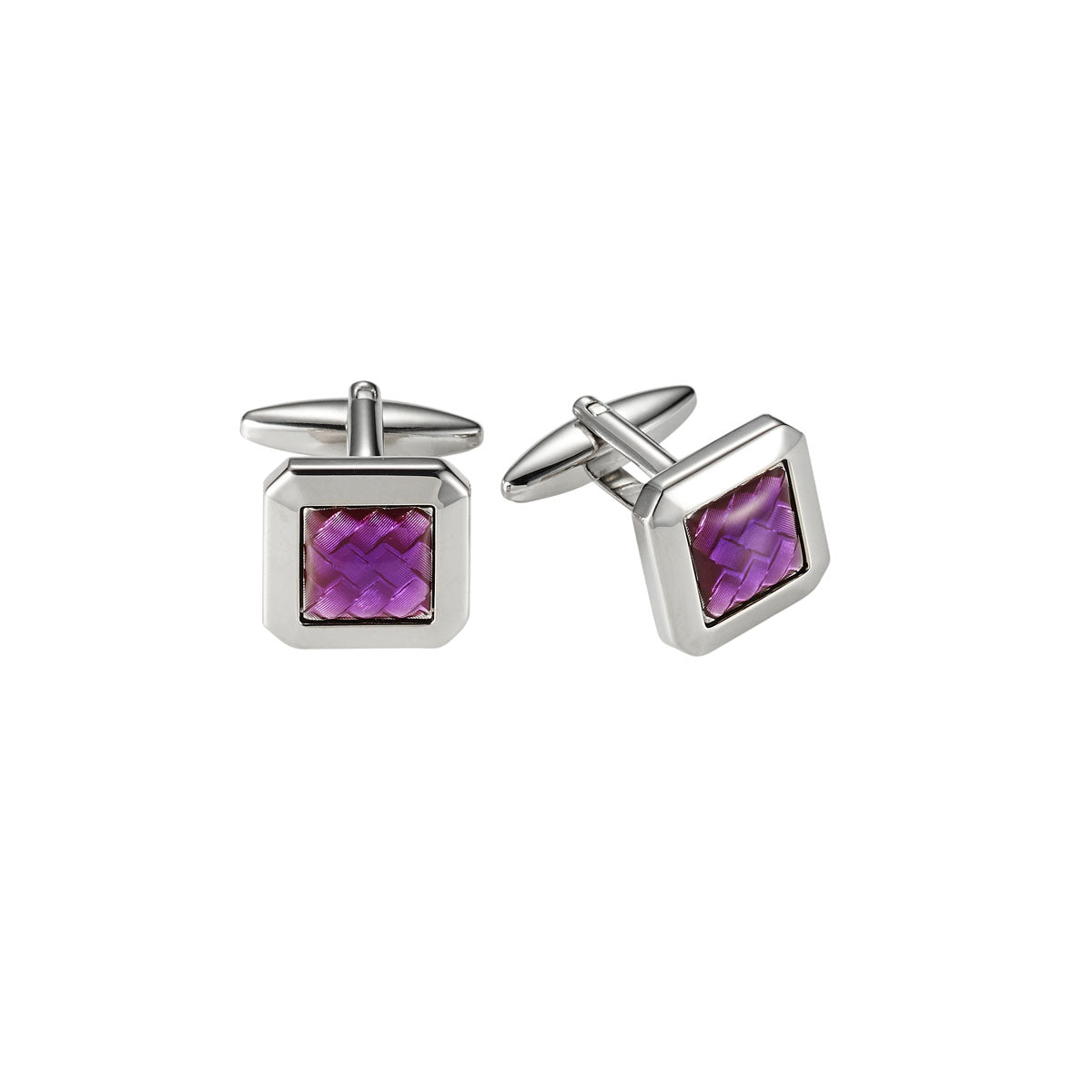 Rhodium & Resin Purple Patterned Carbon Fibre Square Cufflinks
