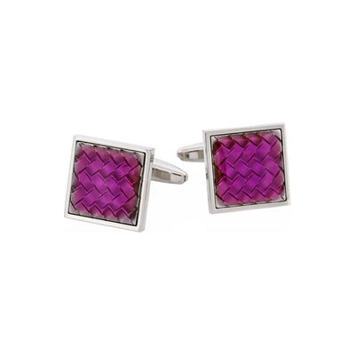 Rhodium & Resin Purple Patterned Carbon Fibre Square Cufflinks