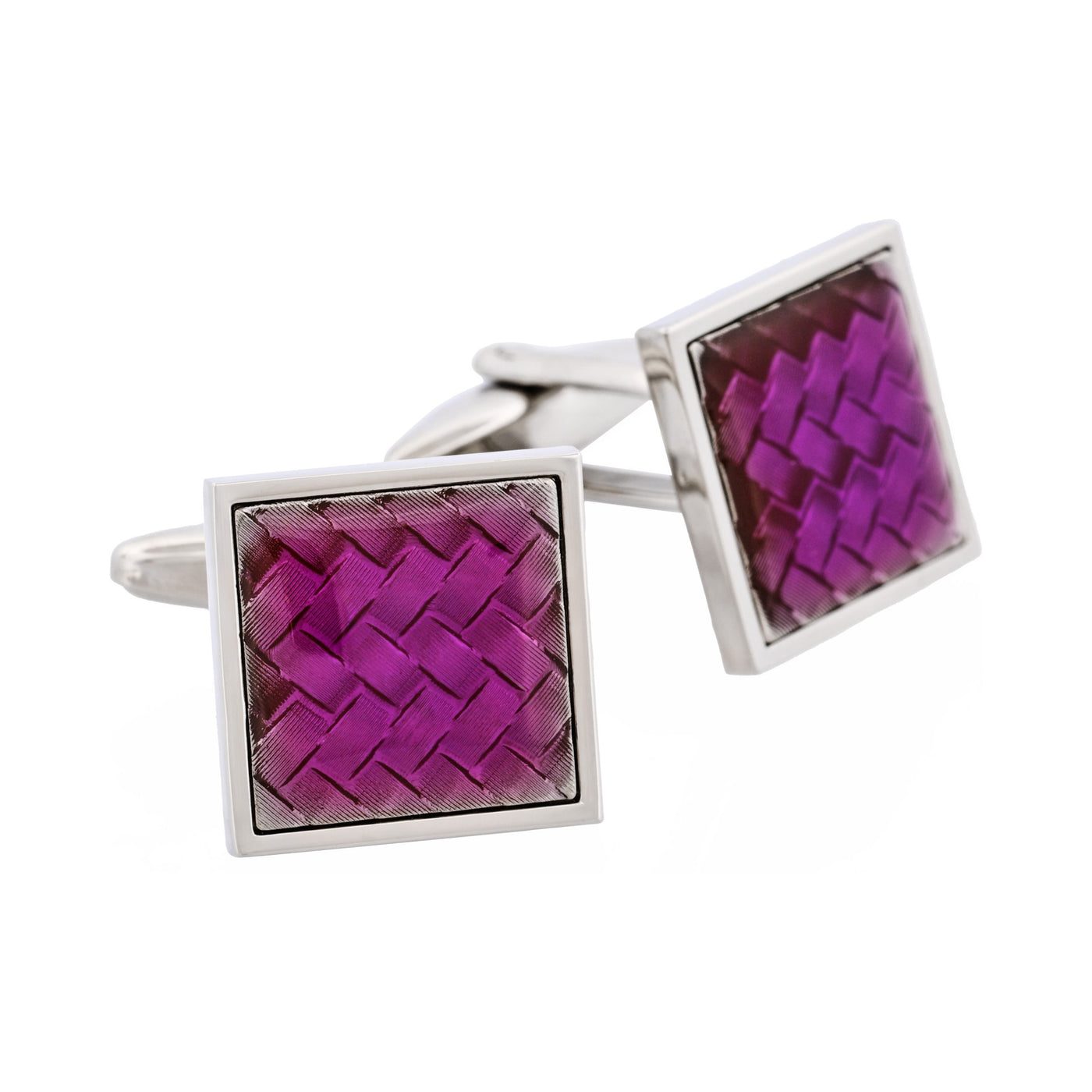 Rhodium & Resin Purple Patterned Carbon Fibre Square Cufflinks