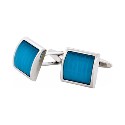 Aqua Cat’s Eye Domed Square Cufflinks