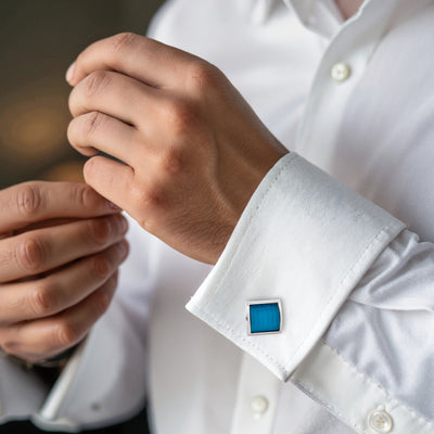 Aqua Cat’s Eye Domed Square Cufflinks