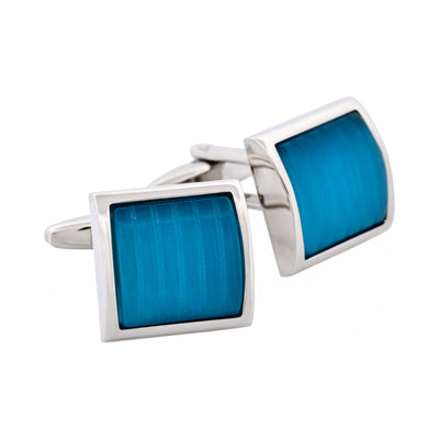 Aqua Cat’s Eye Domed Square Cufflinks