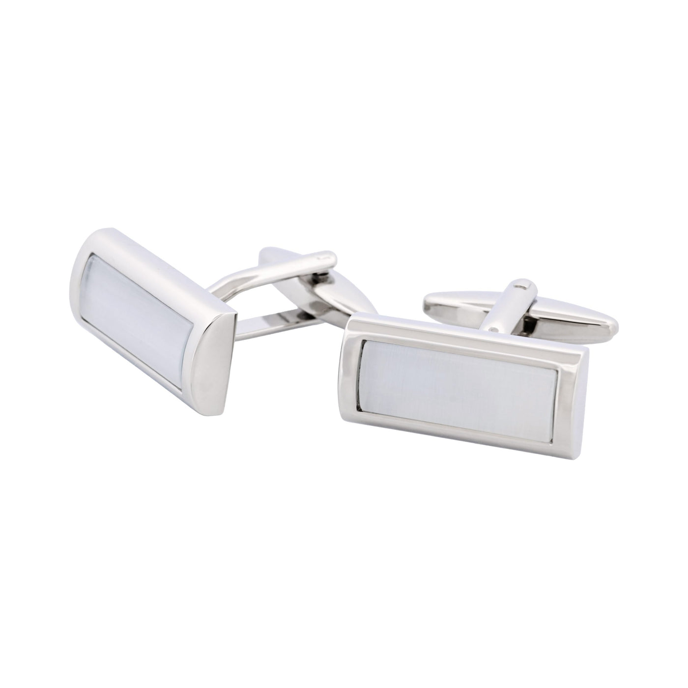 Small Grey Cat’s Eye Rectangle Domed Cufflinks