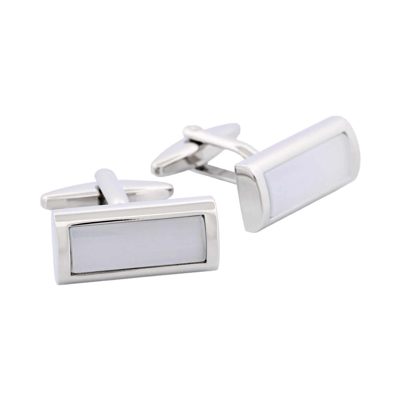 Small Grey Cat’s Eye Rectangle Domed Cufflinks