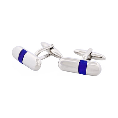 Polished Rhodium Plated & Dark Blue Cat’s Eye Tube Cufflinks