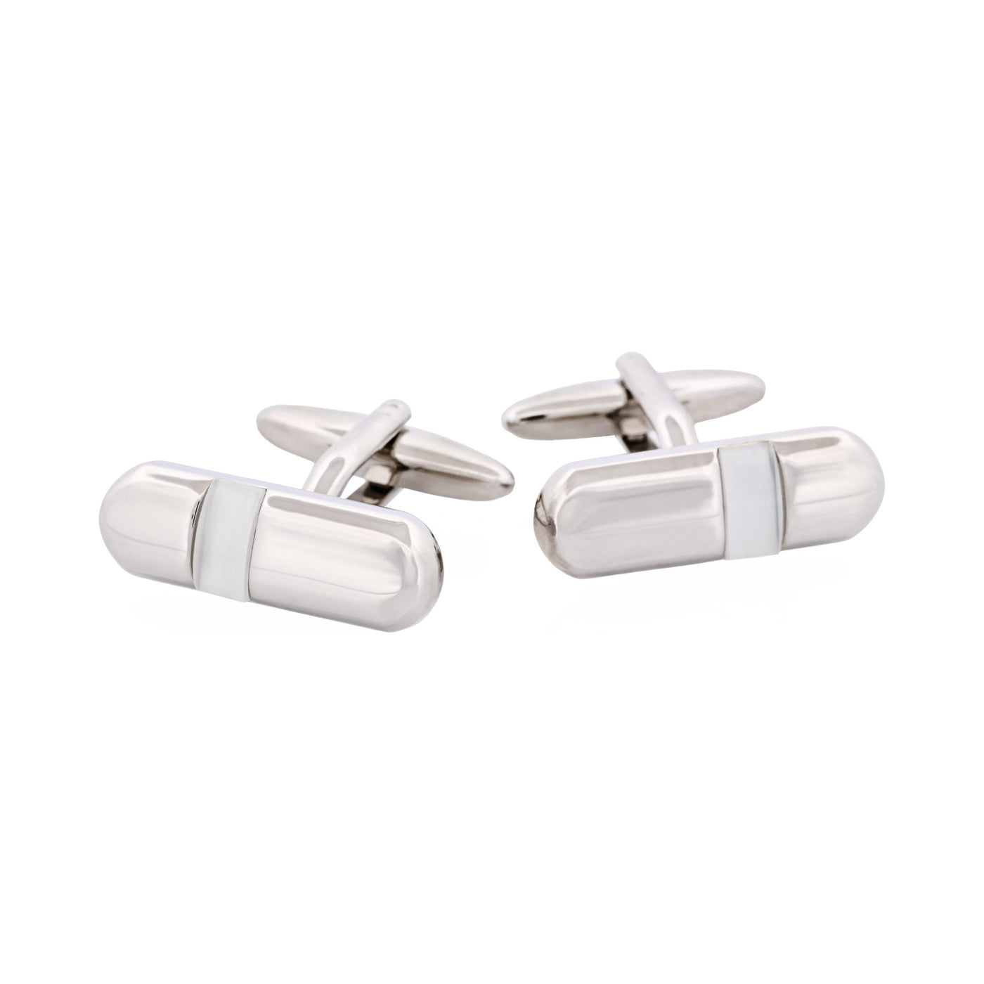 Polished Rhodium Plated & White Cat’s Eye Tube Cufflinks