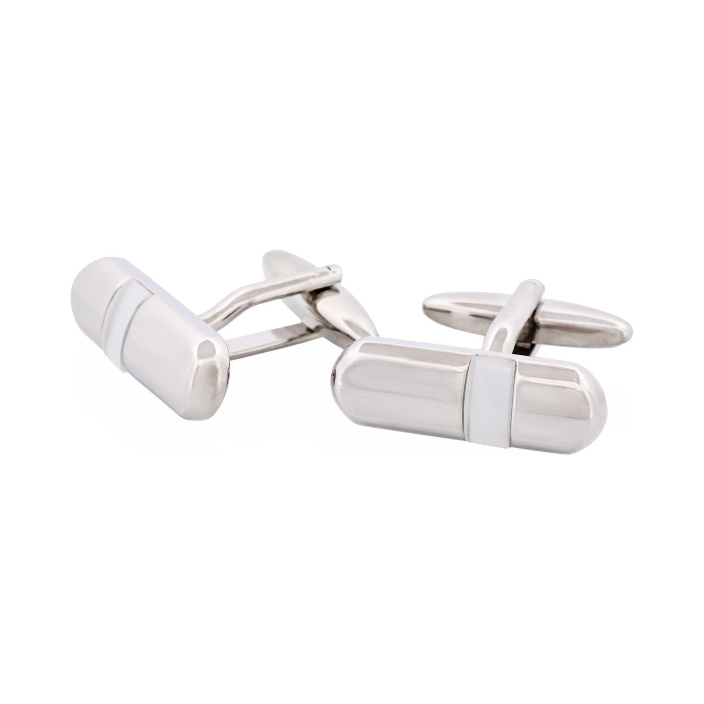 Polished Rhodium Plated & White Cat’s Eye Tube Cufflinks