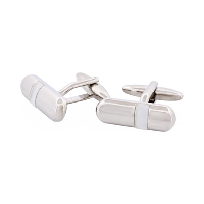 Polished Rhodium Plated & White Cat’s Eye Tube Cufflinks