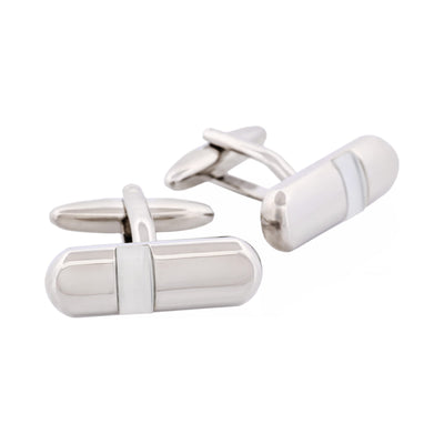 Polished Rhodium Plated & White Cat’s Eye Tube Cufflinks