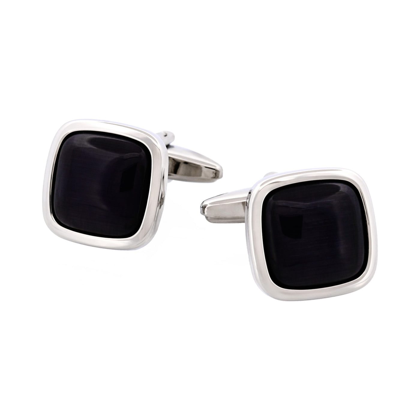 Rhodium Plated Grey Cat’s Eye Cufflinks