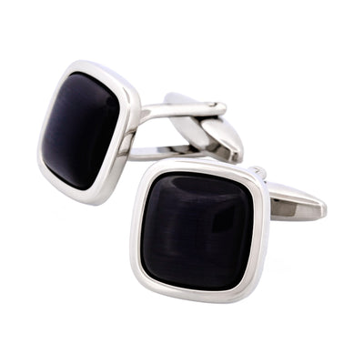 Rhodium Plated Grey Cat’s Eye Cufflinks