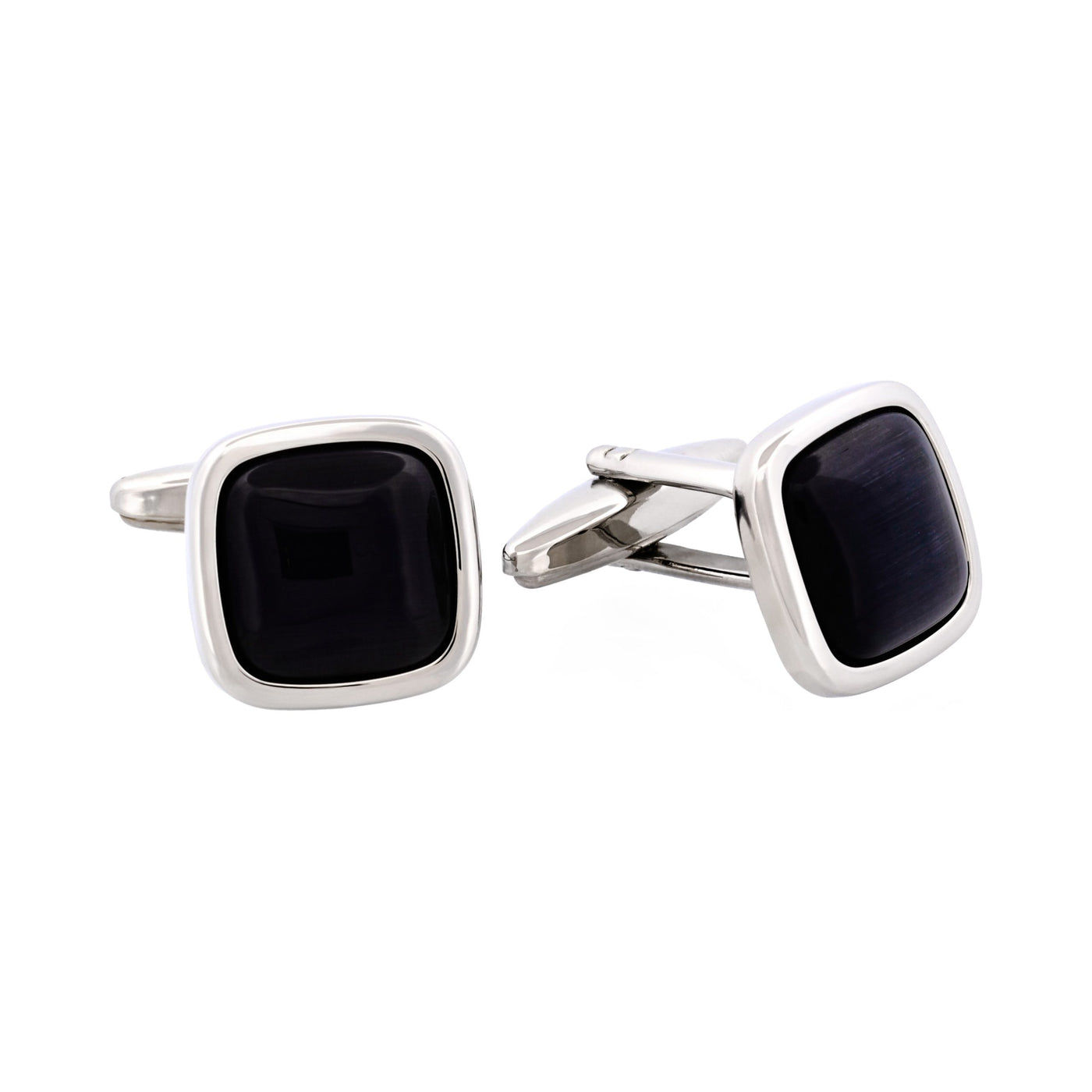 Rhodium Plated Grey Cat’s Eye Cufflinks