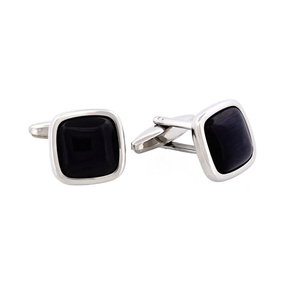 Rhodium Plated Grey Cat’s Eye Cufflinks