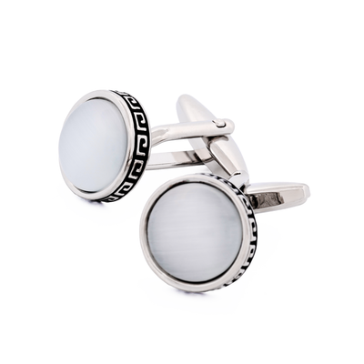 Round White Cat's Eye Cufflinks