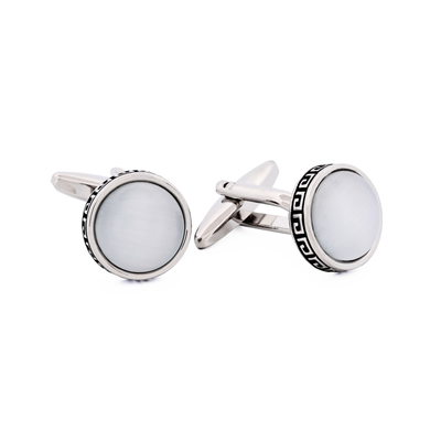 Round White Cat's Eye Cufflinks