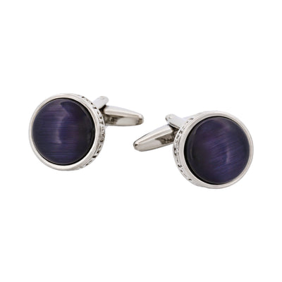 Round Black Cat’s Eye & Greek Boarder Cufflinks