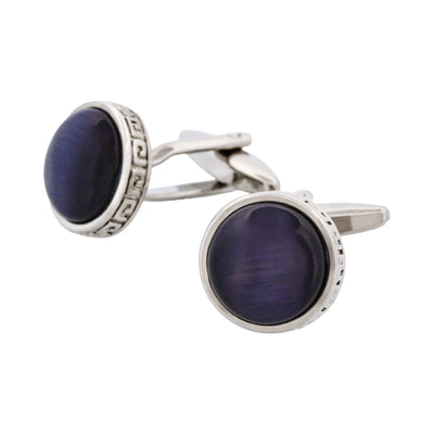 Round Black Cat’s Eye & Greek Boarder Cufflinks