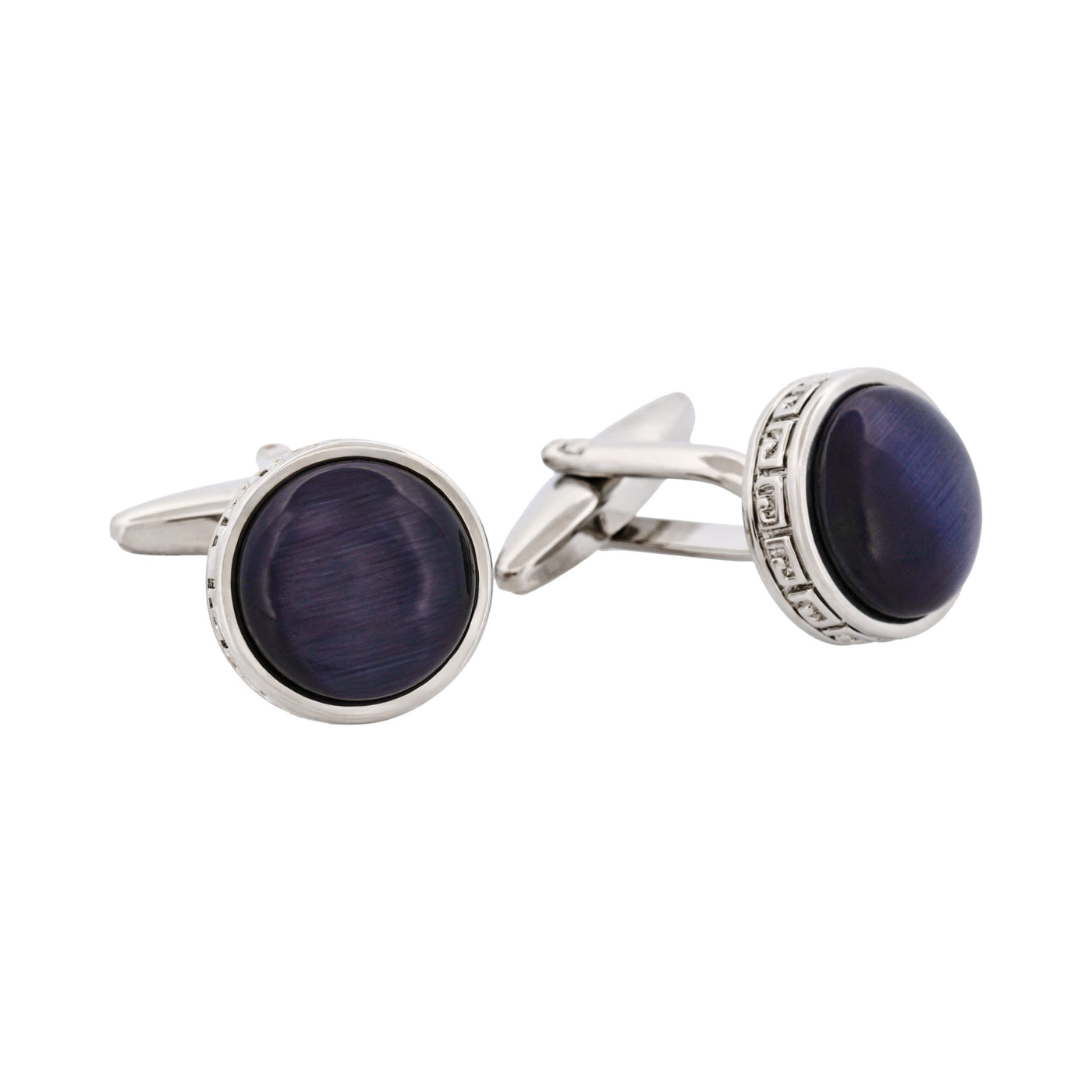 Round Black Cat’s Eye & Greek Boarder Cufflinks