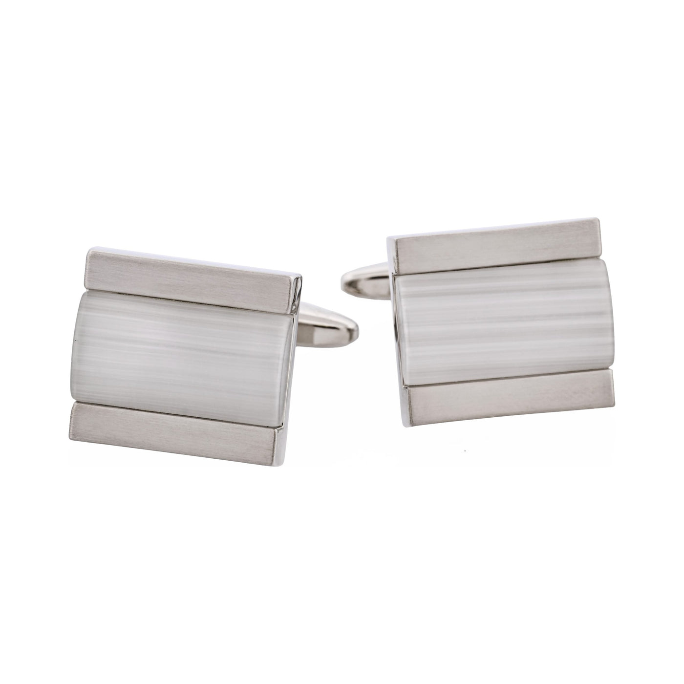 Brushed Rhodium White Cat’s Eye Inlay Cufflinks