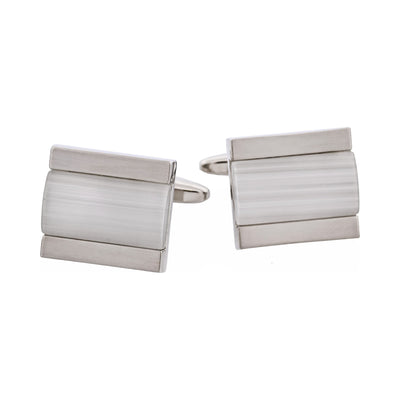 Brushed Rhodium White Cat’s Eye Inlay Cufflinks