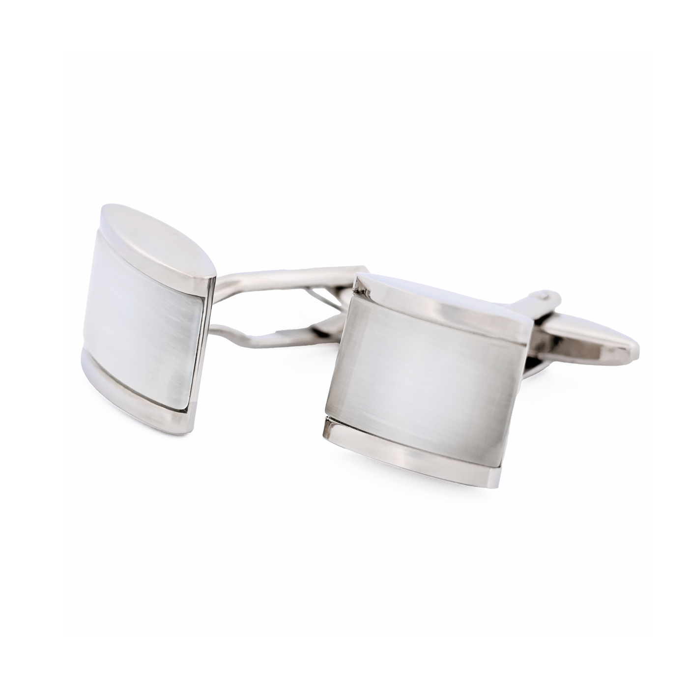 Rhodium White Cat's Eye Cufflinks