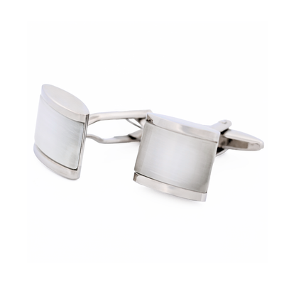 Rhodium White Cat's Eye Cufflinks
