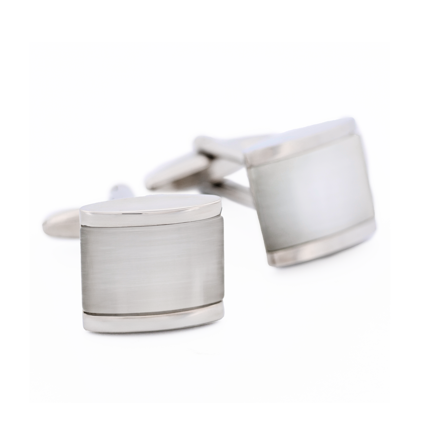 Rhodium White Cat's Eye Cufflinks