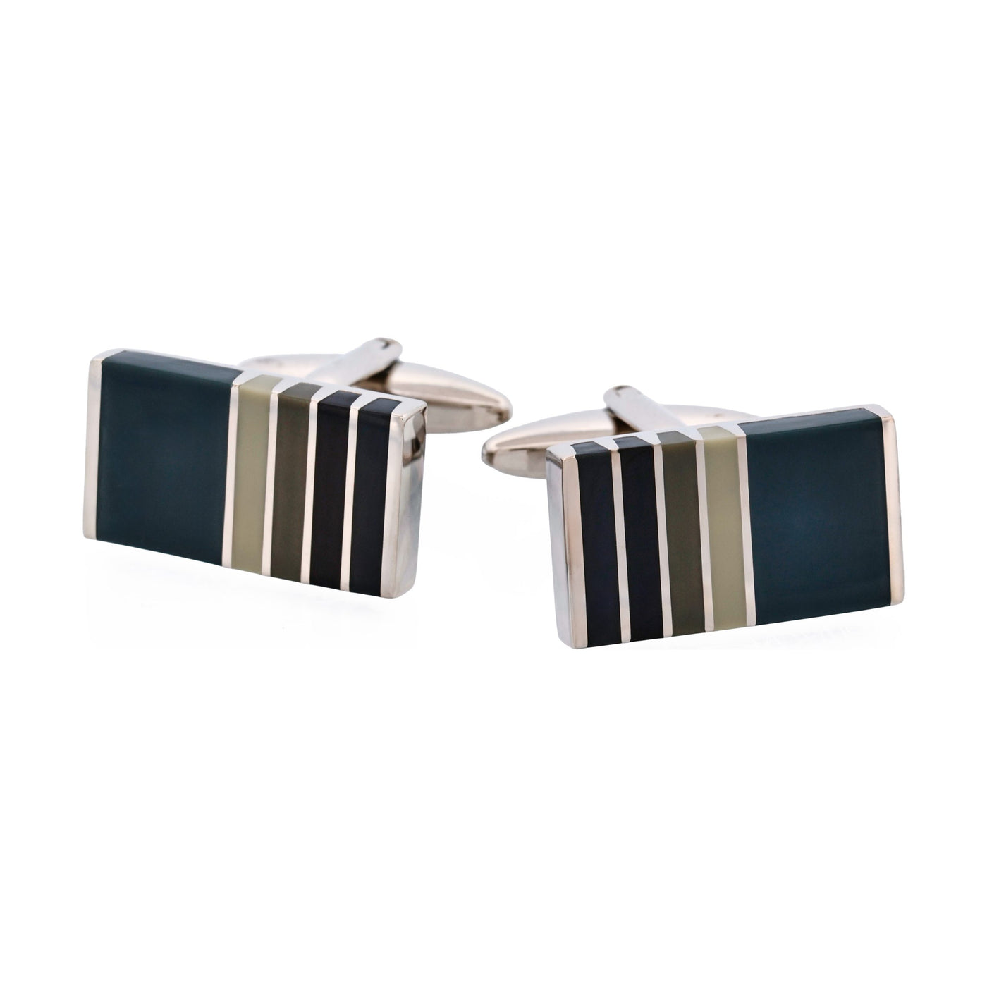 Black & Grey Striped Cat’s Eye Rectangle Cufflinks