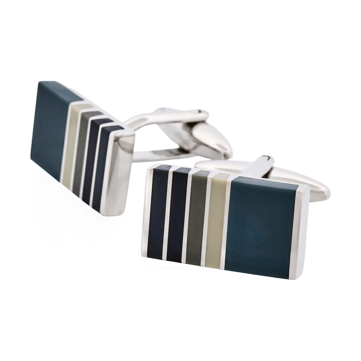 Black & Grey Striped Cat’s Eye Rectangle Cufflinks