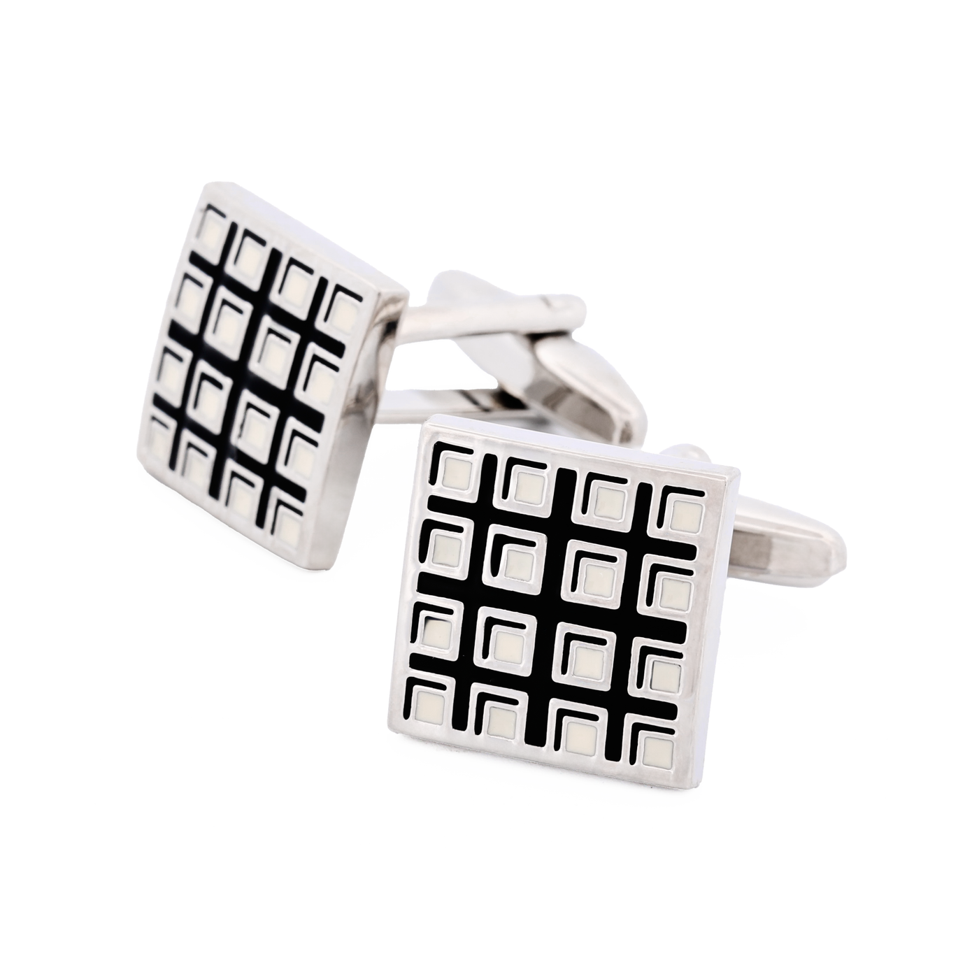 Black & White Checked Enamel Cufflinks
