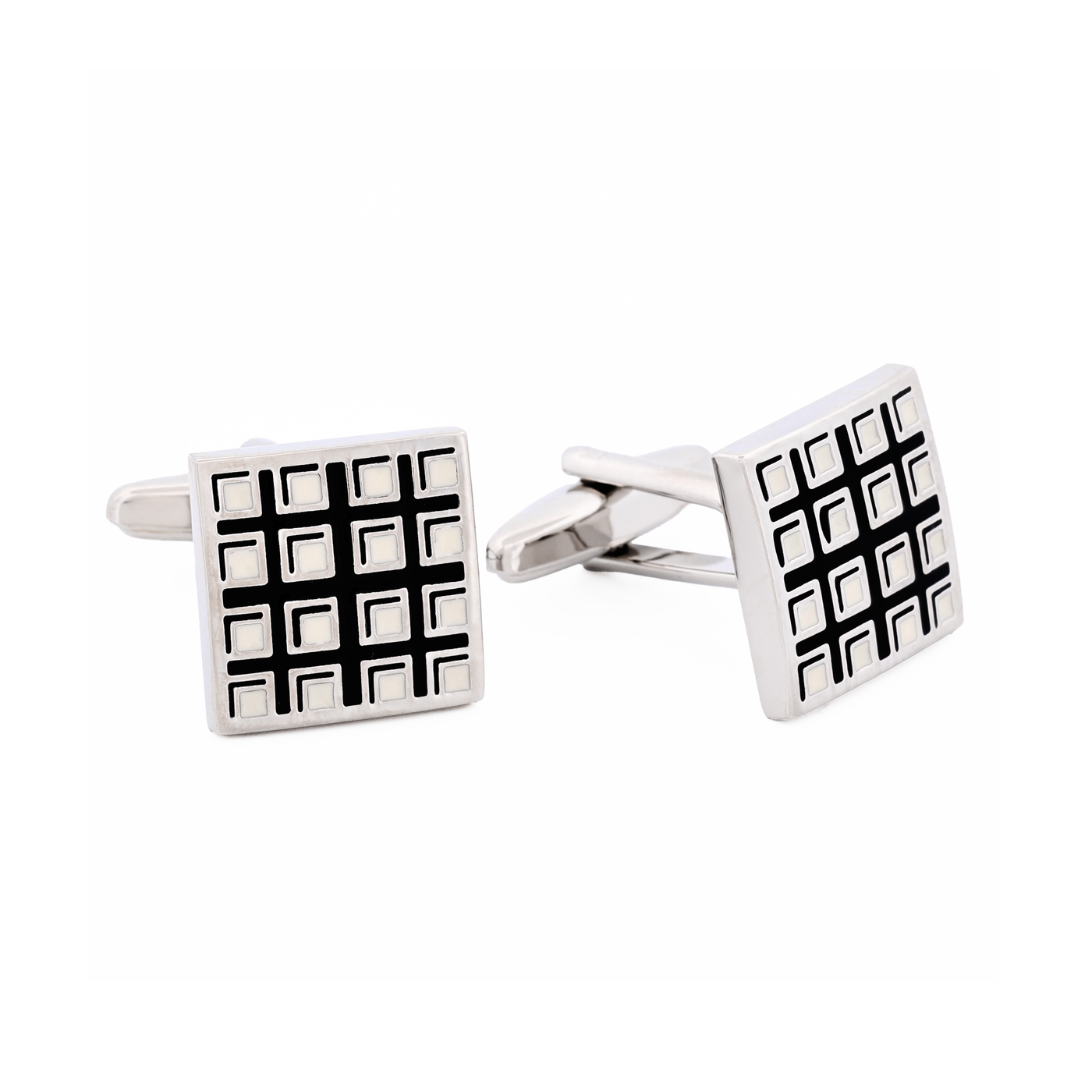 Black & White Checked Enamel Cufflinks