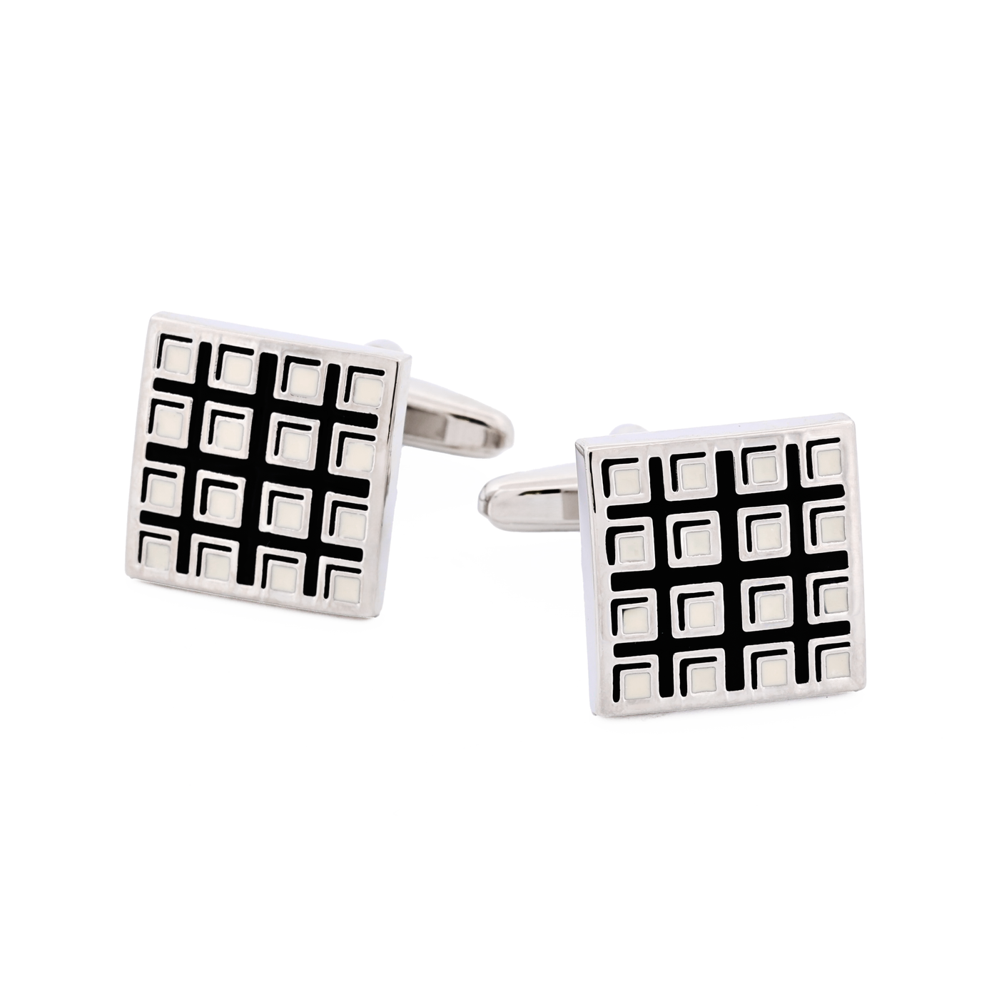 Black & White Checked Enamel Cufflinks