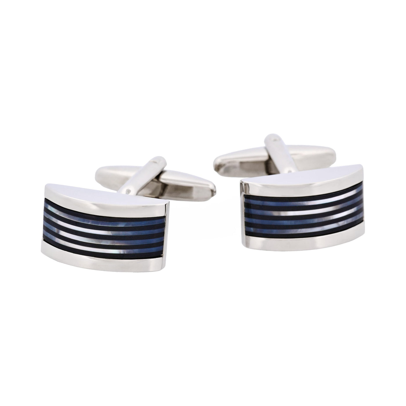 Rhodium Plated & Mop & Onyx Wedge Cufflinks