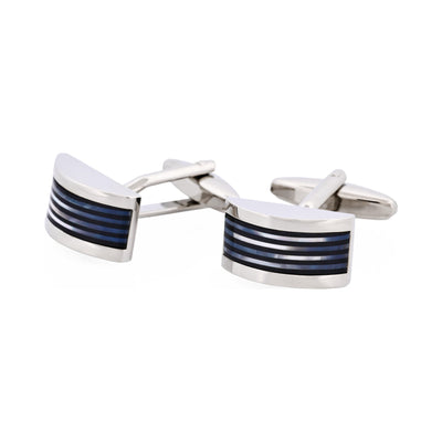Rhodium Plated & Mop & Onyx Wedge Cufflinks