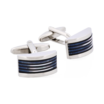 Rhodium Plated & Mop & Onyx Wedge Cufflinks
