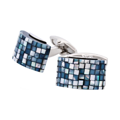 Mosaic Mother Of Pearl Curved Rhodium Plated Cufflinks