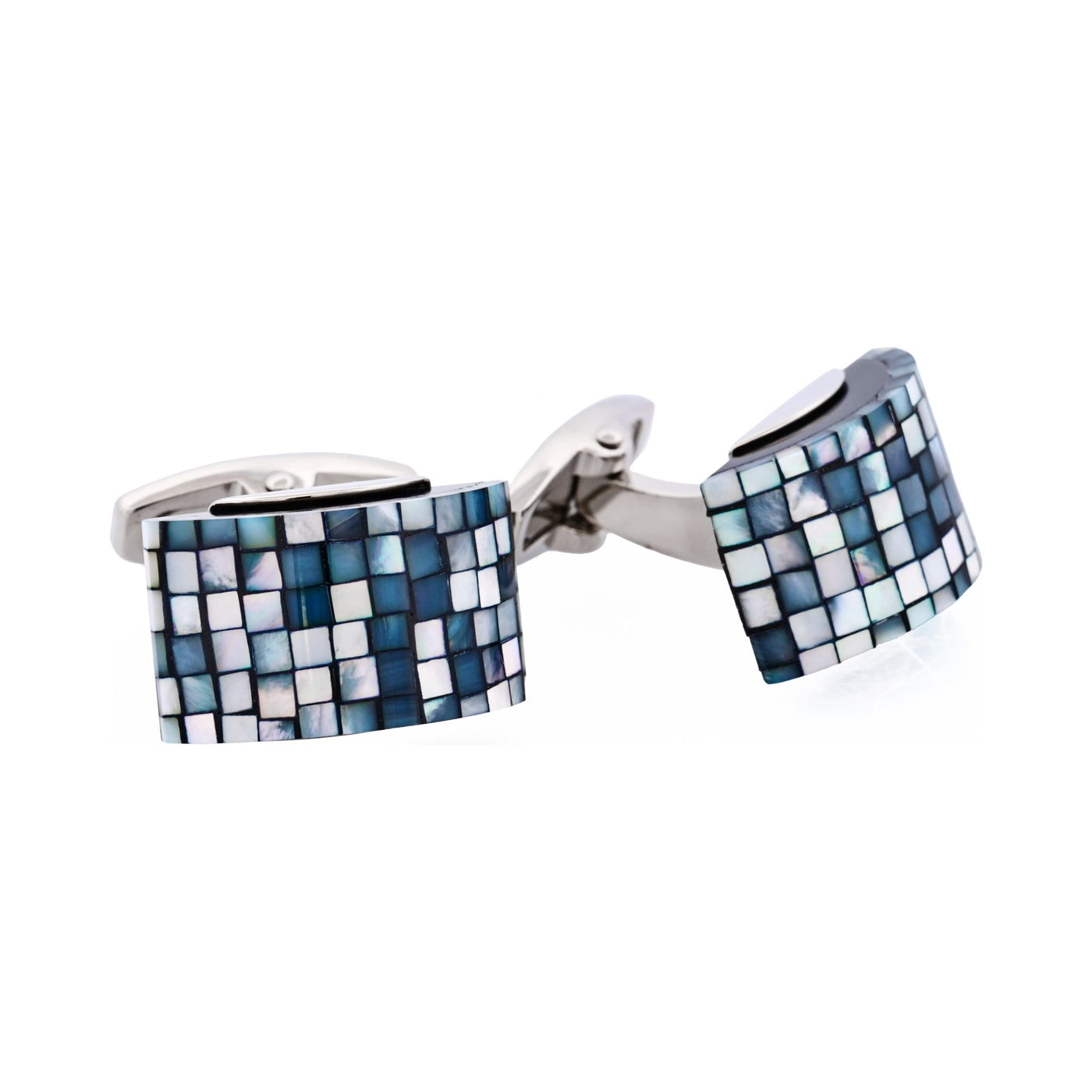 Mosaic Mother Of Pearl Curved Rhodium Plated Cufflinks