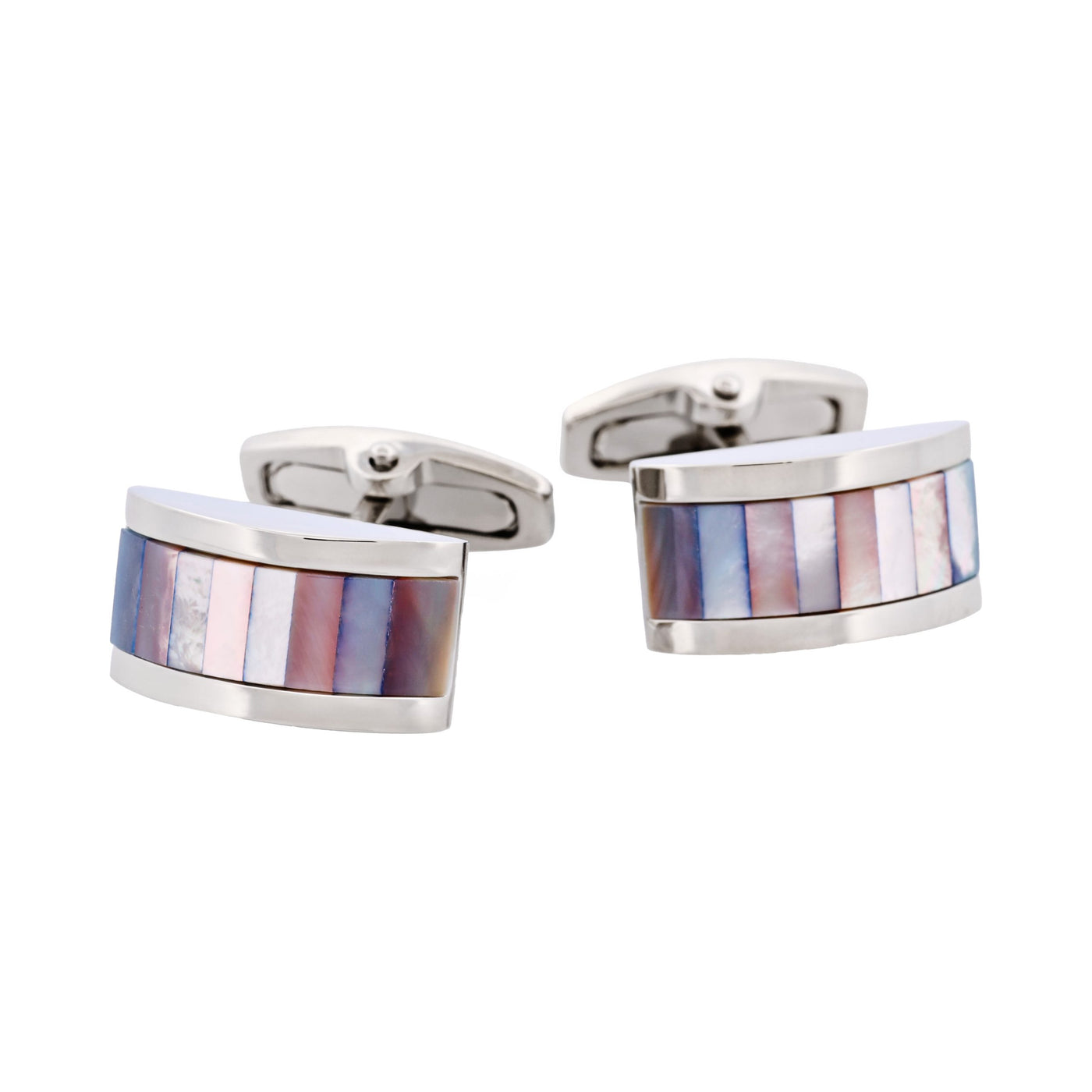 Polished Rhodium Plated Wedge Shape Multi Coloured Mother Of Pearl Cufflinks