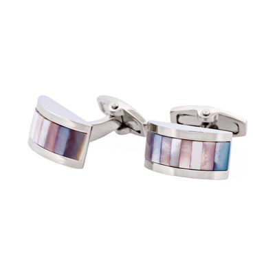 Polished Rhodium Plated Wedge Shape Multi Coloured Mother Of Pearl Cufflinks