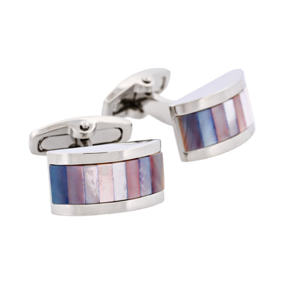 Polished Rhodium Plated Wedge Shape Multi Coloured Mother Of Pearl Cufflinks