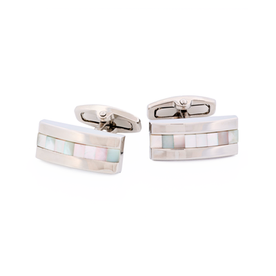 Rhod Blue Pink Mother Of Pearl Cufflinks