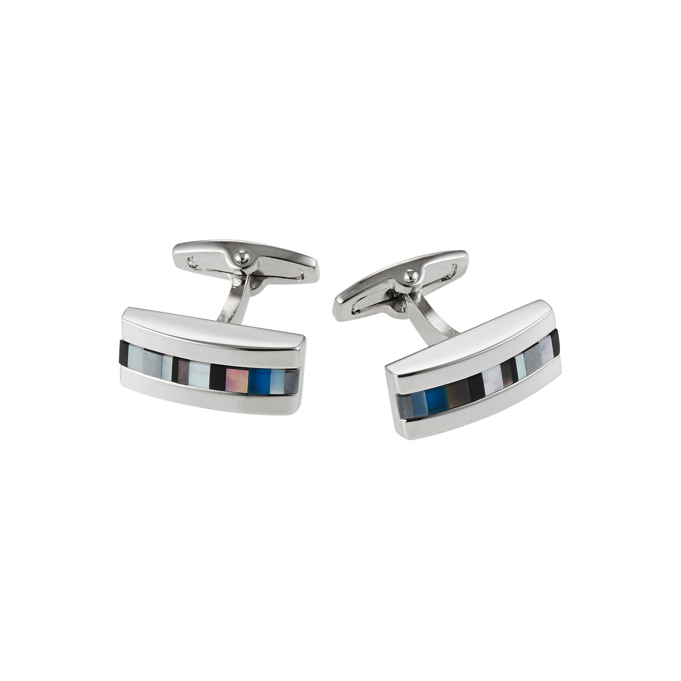 Rhodium & Onyx & Mop & Hematite & Black Lip Blue Glass Cufflinks