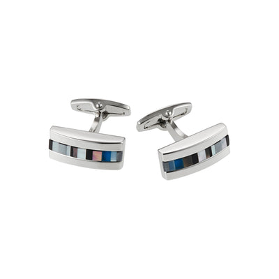 Rhodium & Onyx & Mop & Hematite & Black Lip Blue Glass Cufflinks