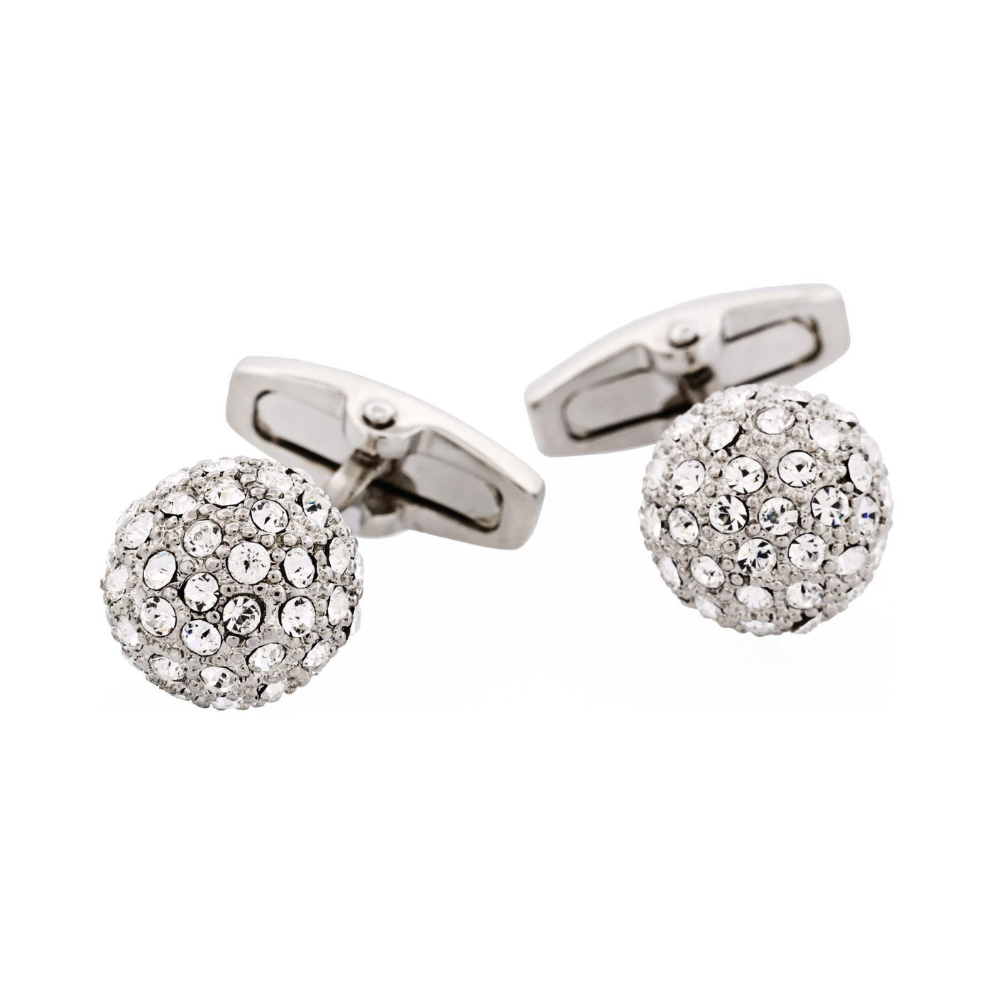Polished Rhodium Plated Crystal Ball Cufflinks