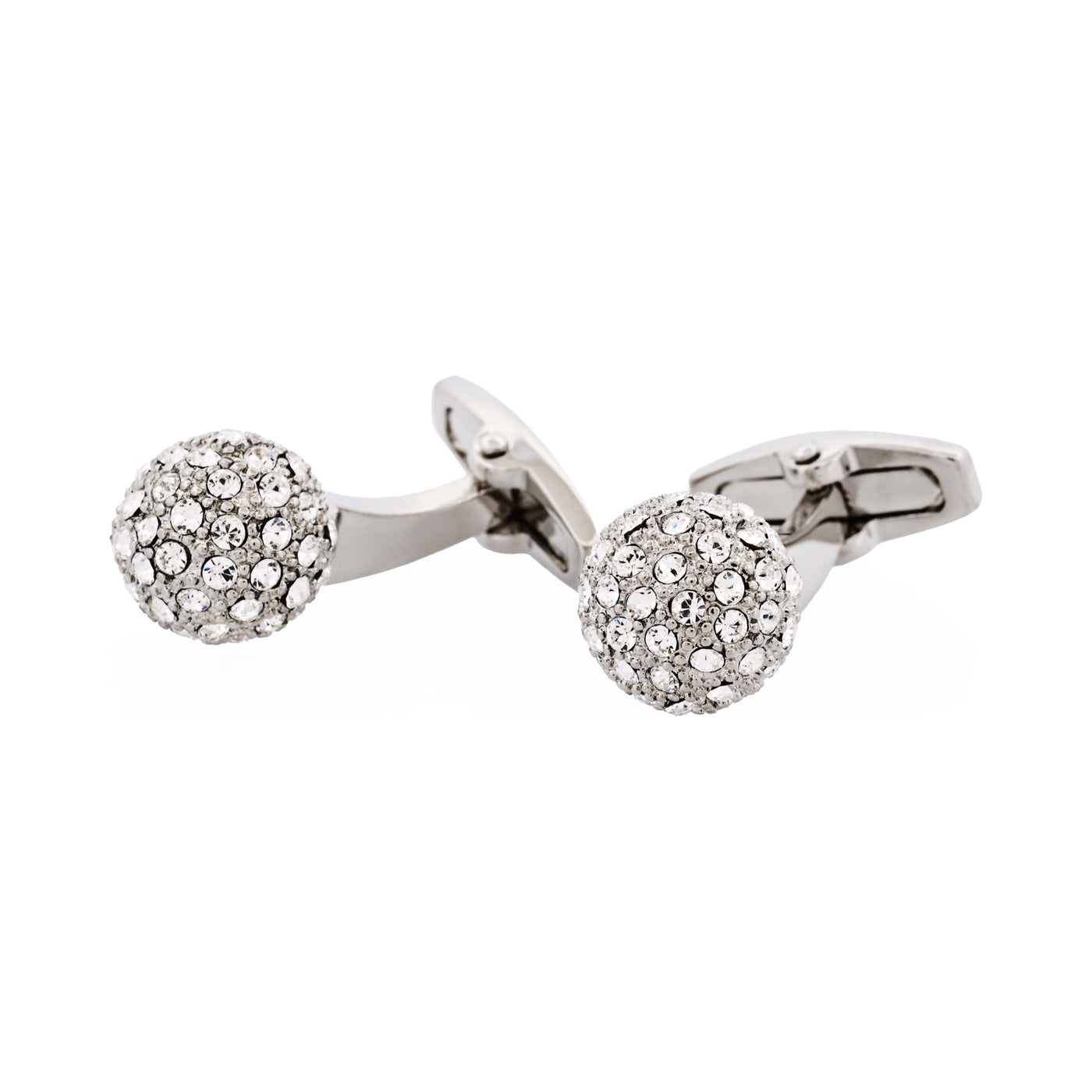 Polished Rhodium Plated Crystal Ball Cufflinks