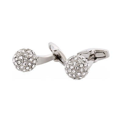 Polished Rhodium Plated Crystal Ball Cufflinks