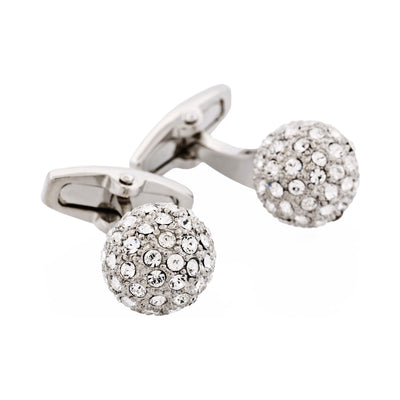 Polished Rhodium Plated Crystal Ball Cufflinks