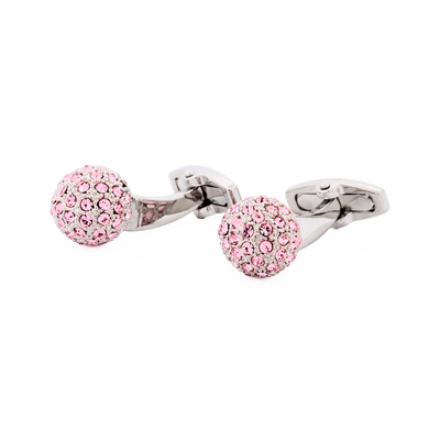 Polished Rhodium Plated Pink Crystal Ball Cufflinks